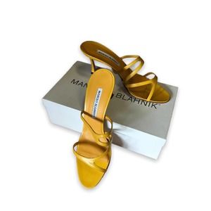 Yellow Manolo Blahnik Strappy Cutout Heels 38 Vintage Designer